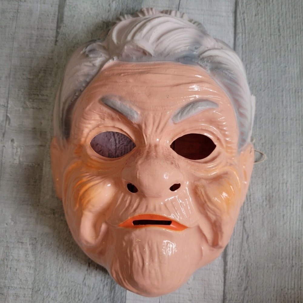Vintage Ben Cooper Old Lady Halloween Mask Gray Hair Original Tag 1980 EUC
